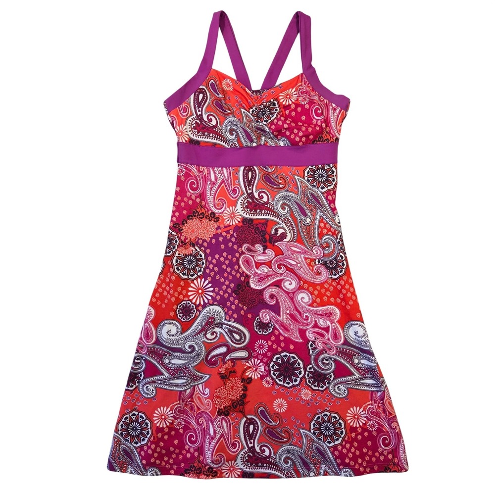 Prana Womens Paisley Floral Athletic Dress Red Purple S Racerback Athleisure Gym